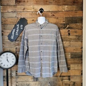 Vans Mens Gray Button Down Long Sleeve Striped Shirt Size L